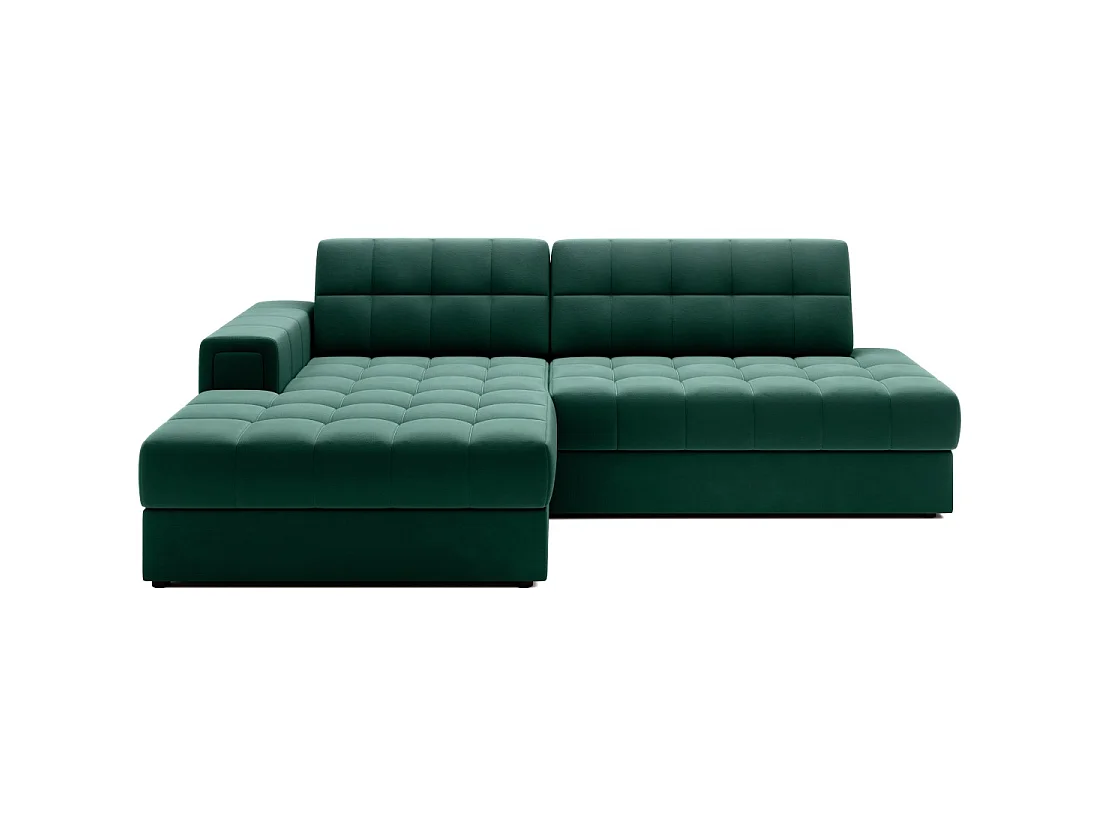 Canapé d'angle convertible CUBITO vert 240 cm avec coffre de rangement et couchage