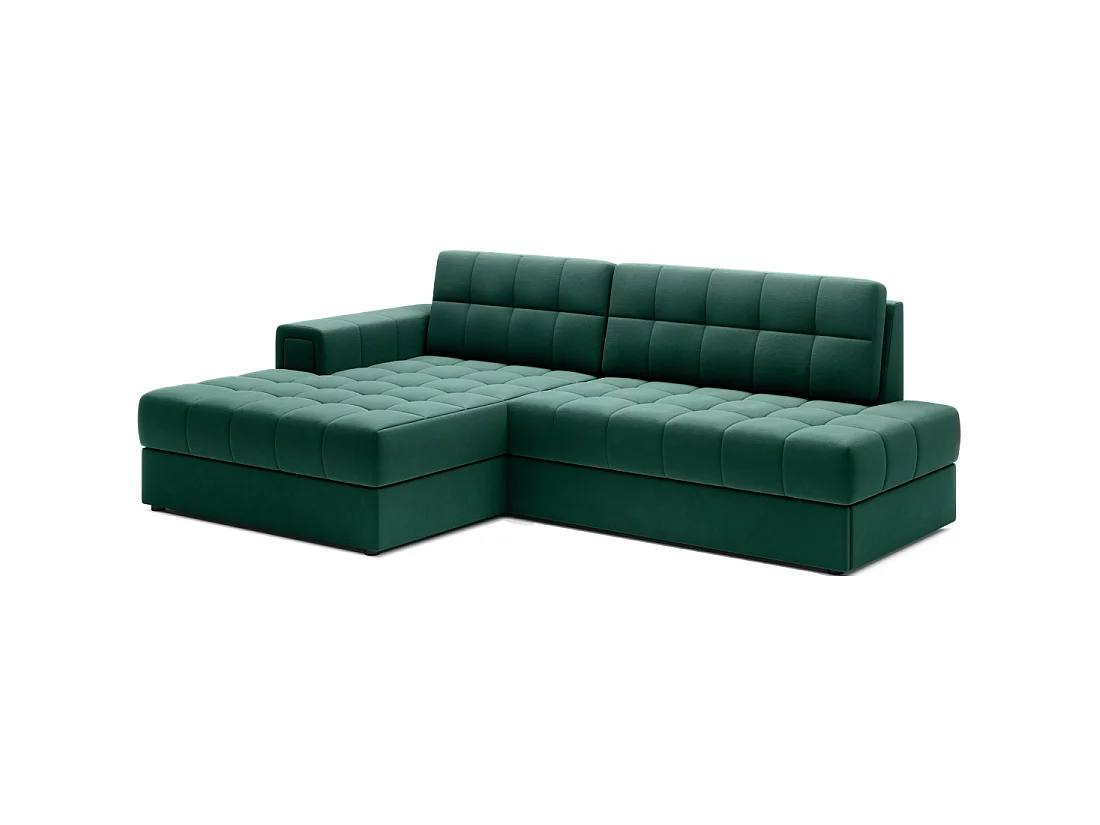 Canapé d'angle convertible CUBITO vert 240 cm avec coffre de rangement et couchage