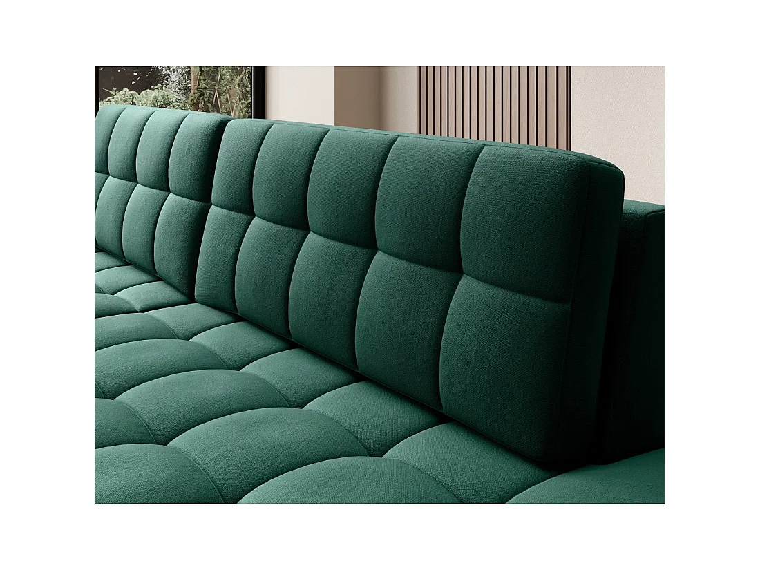 Canapé d'angle convertible CUBITO vert 240 cm avec coffre de rangement et couchage