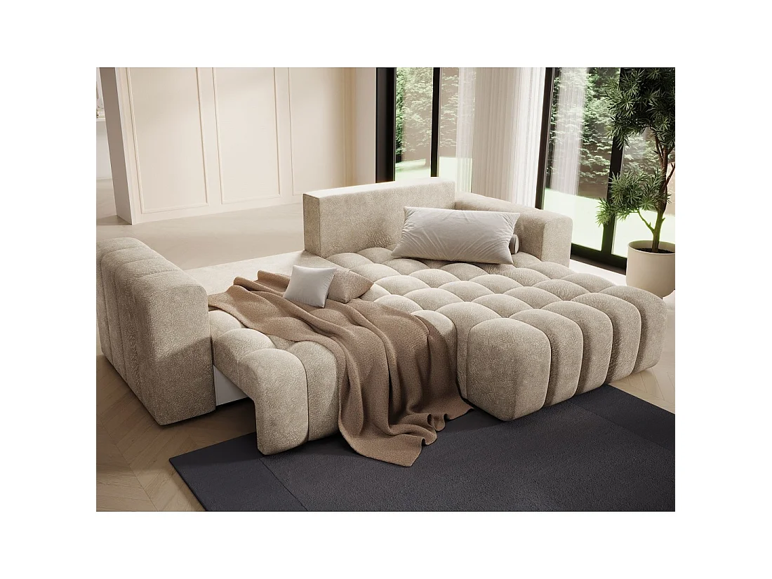 Canapé d'angle convertible DORY beige 250 cm avec coffre de rangement angle droit