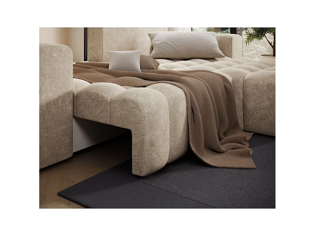 Canapé d'angle convertible DORY beige 250 cm avec coffre de rangement angle droit