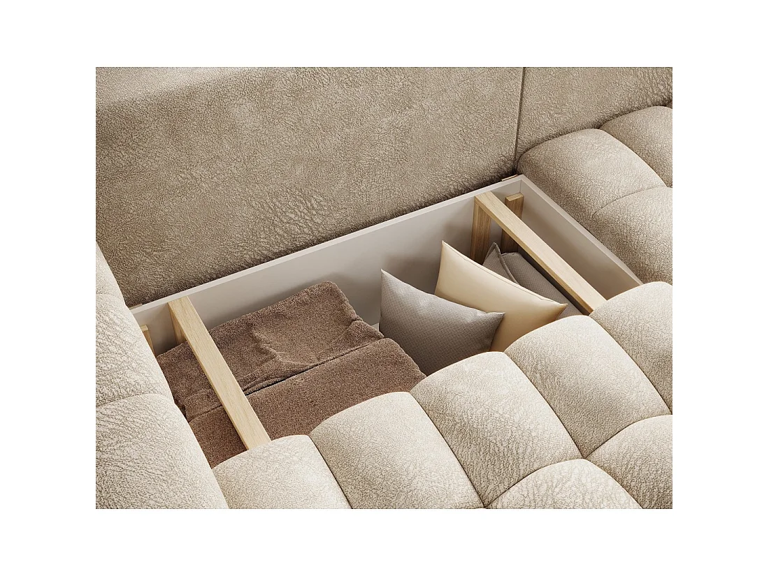 Canapé d'angle convertible DORY beige 250 cm avec coffre de rangement angle droit