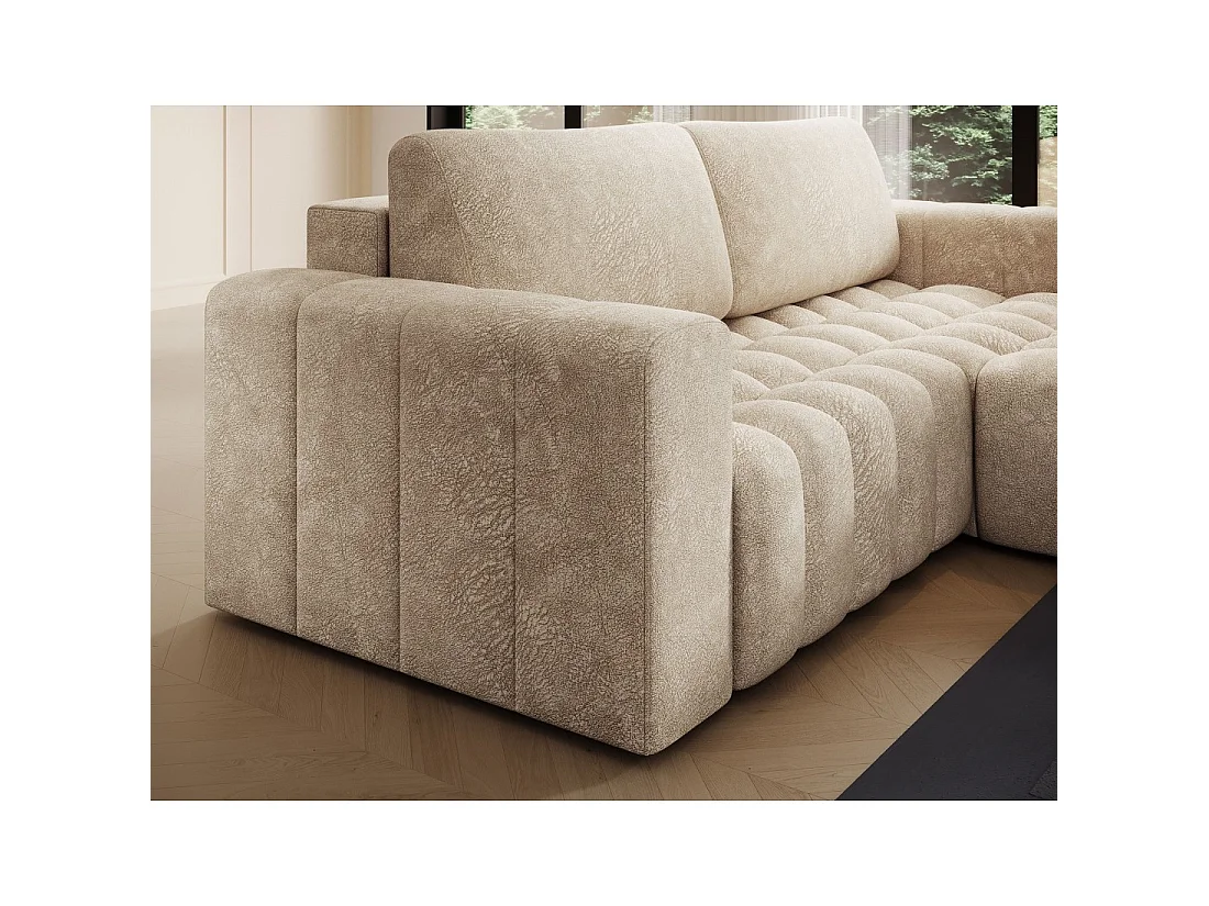 Canapé d'angle convertible DORY beige 250 cm avec coffre de rangement angle droit