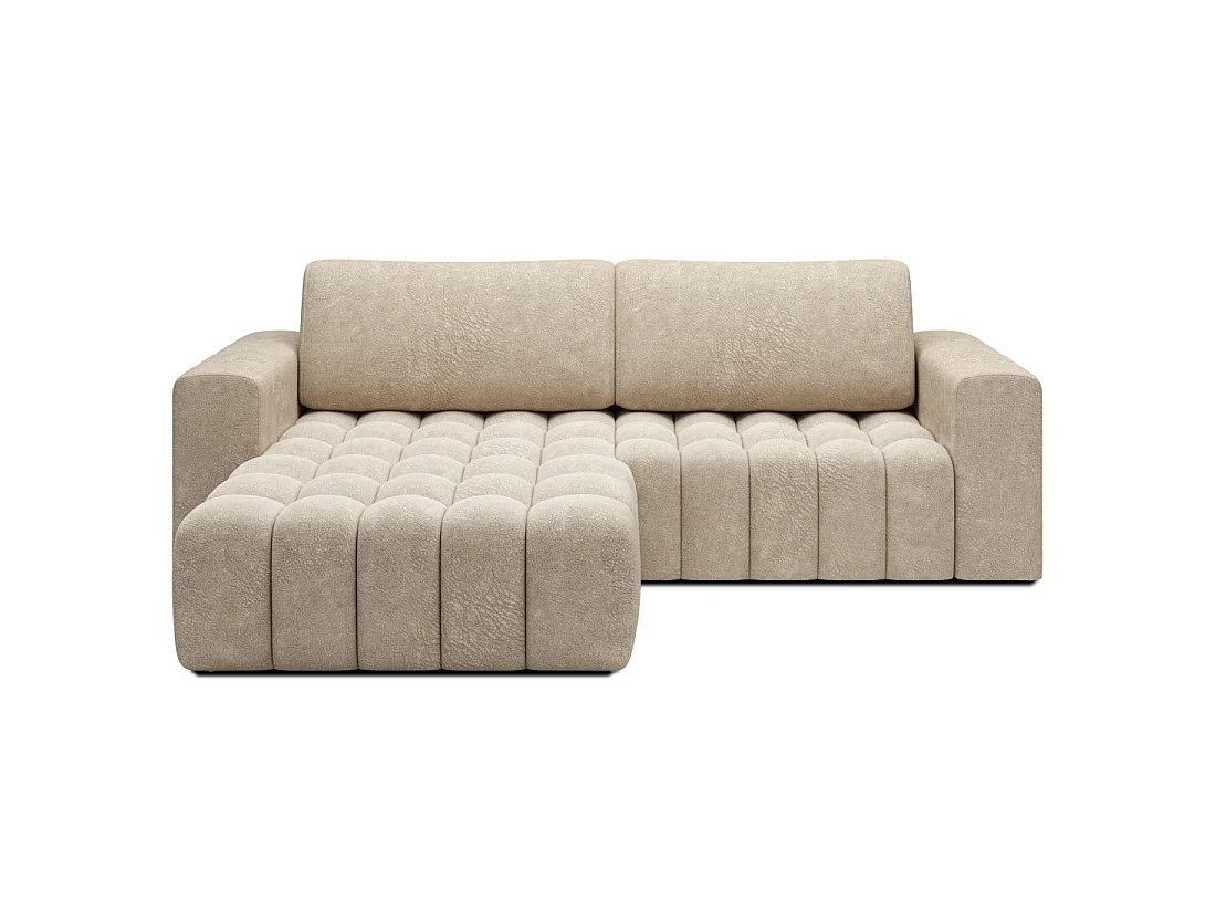 Canapé d'angle convertible DORY beige 250 cm avec coffre de rangement angle gauche