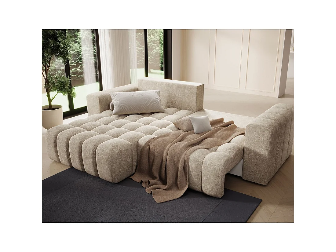 Canapé d'angle convertible DORY beige 250 cm avec coffre de rangement angle gauche