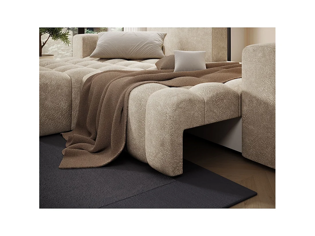 Canapé d'angle convertible DORY beige 250 cm avec coffre de rangement angle gauche