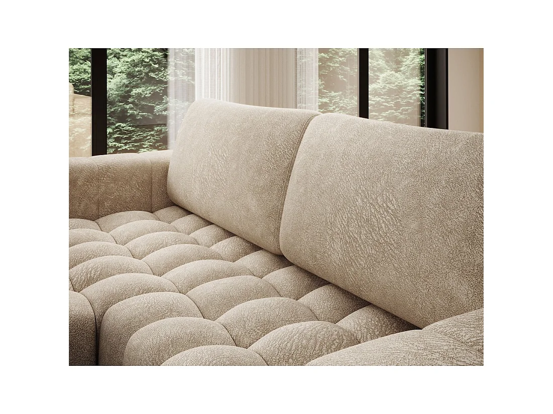 Canapé d'angle convertible DORY beige 250 cm avec coffre de rangement angle gauche