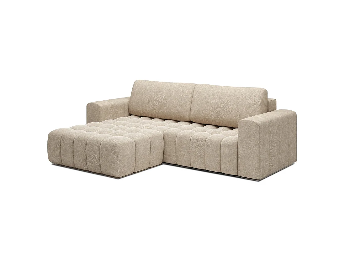 Canapé d'angle convertible DORY beige 250 cm avec coffre de rangement angle gauche