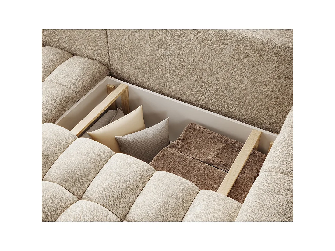 Canapé d'angle convertible DORY beige 250 cm avec coffre de rangement angle gauche
