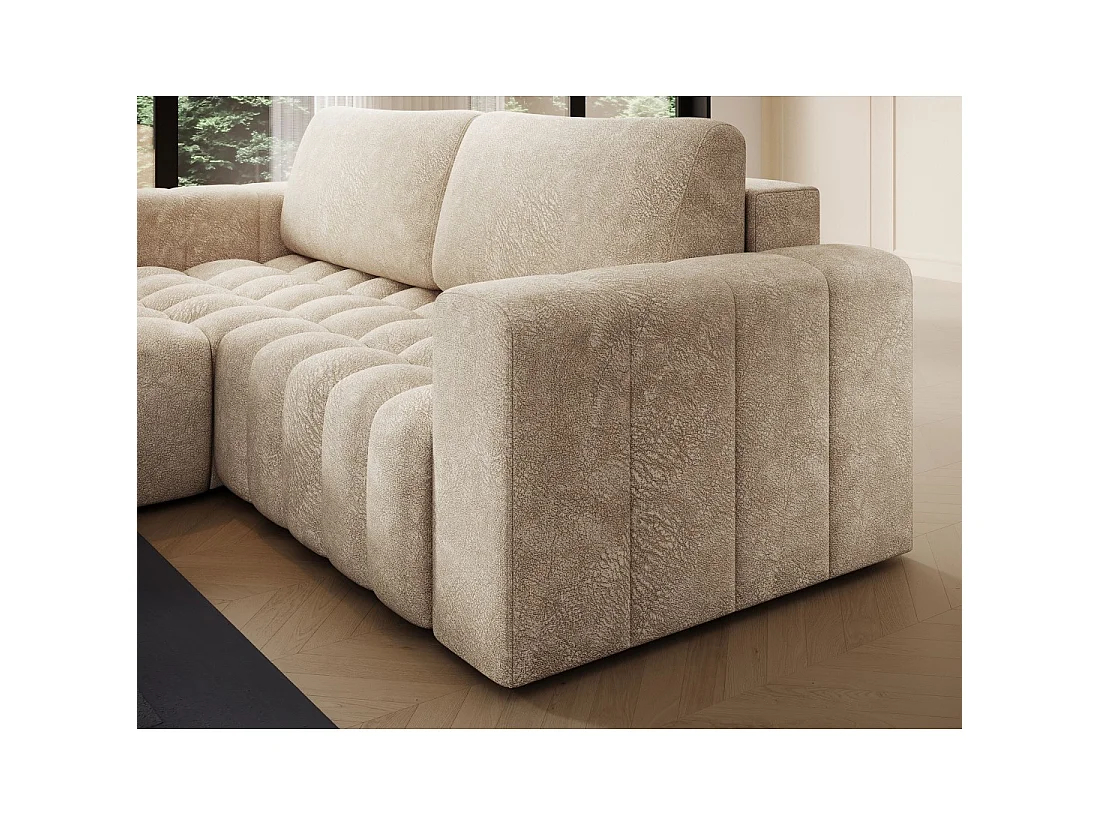 Canapé d'angle convertible DORY beige 250 cm avec coffre de rangement angle gauche