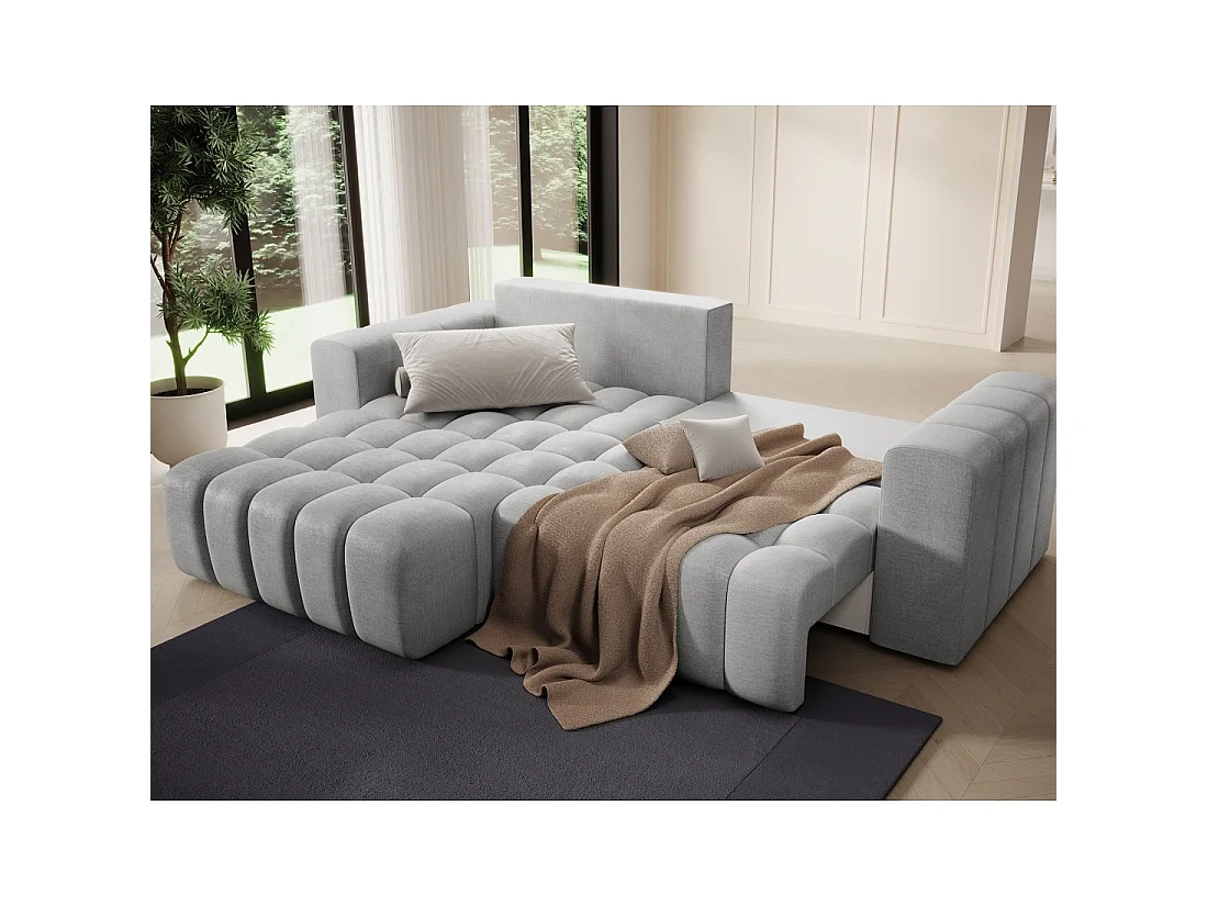 Canapé d'angle convertible DORY gris 250 cm avec coffre de rangement angle gauche