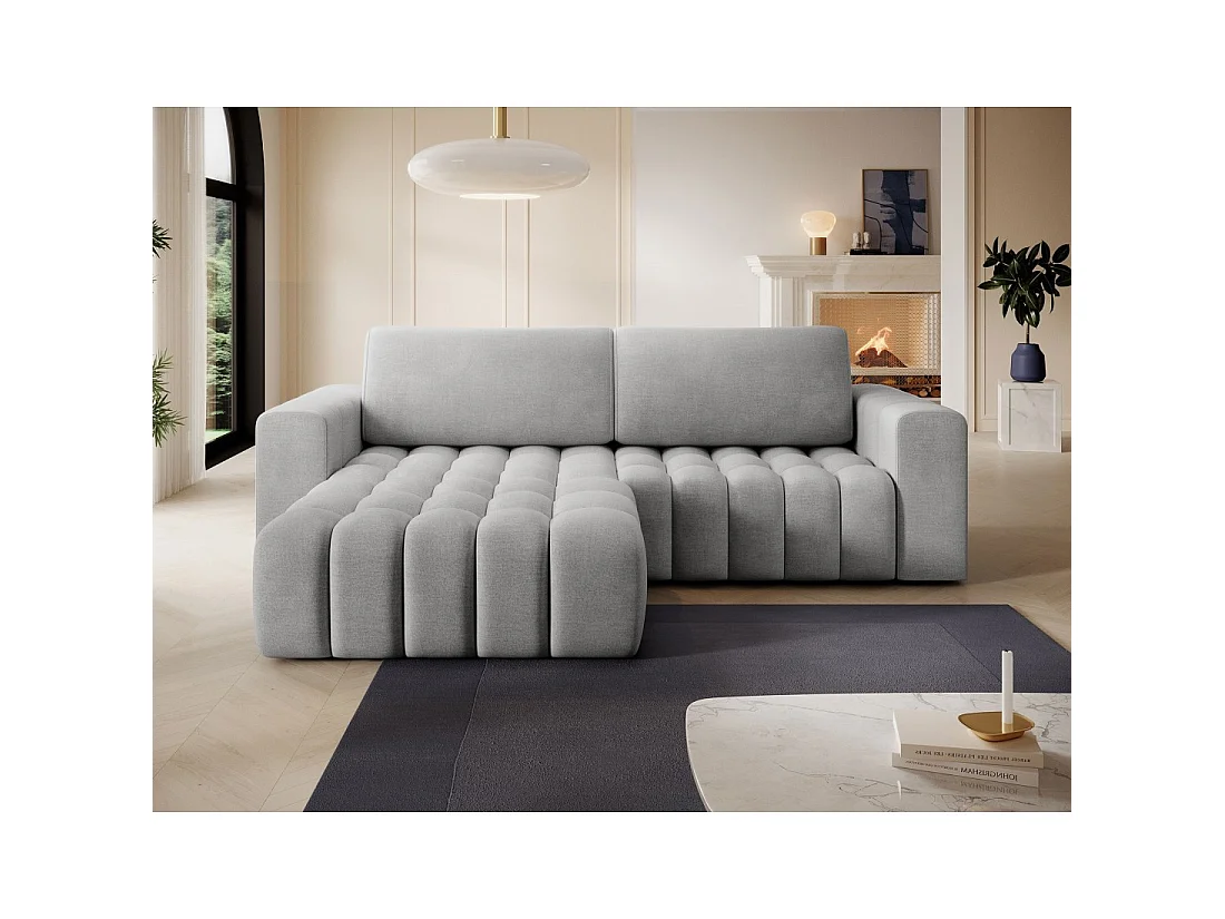Canapé d'angle convertible DORY gris 250 cm avec coffre de rangement angle gauche