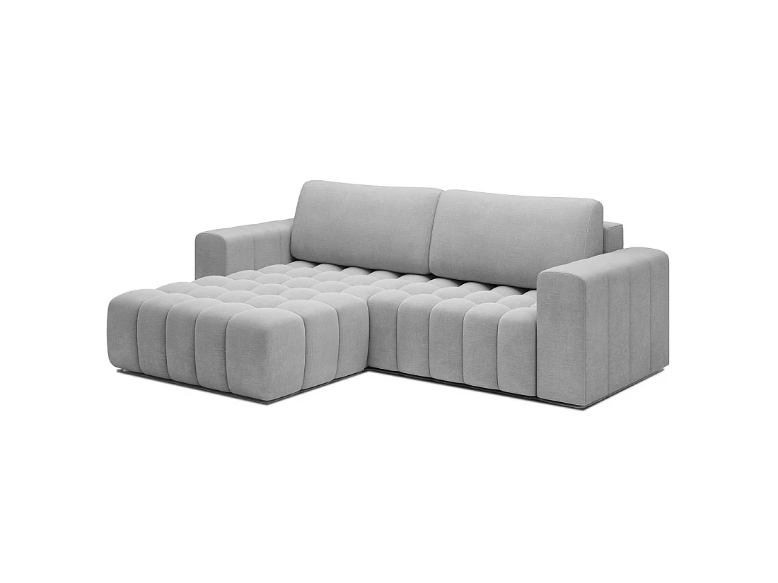 Canapé d'angle convertible DORY gris 250 cm avec coffre de rangement angle gauche
