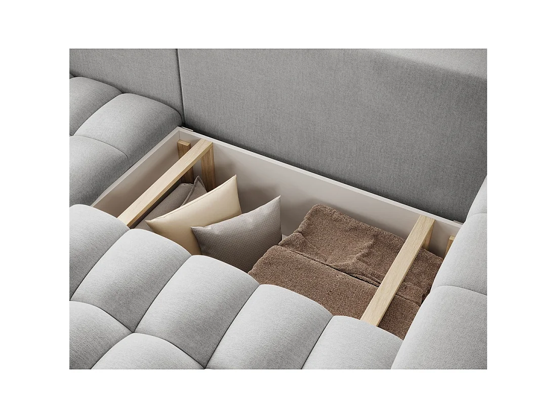 Canapé d'angle convertible DORY gris 250 cm avec coffre de rangement angle gauche
