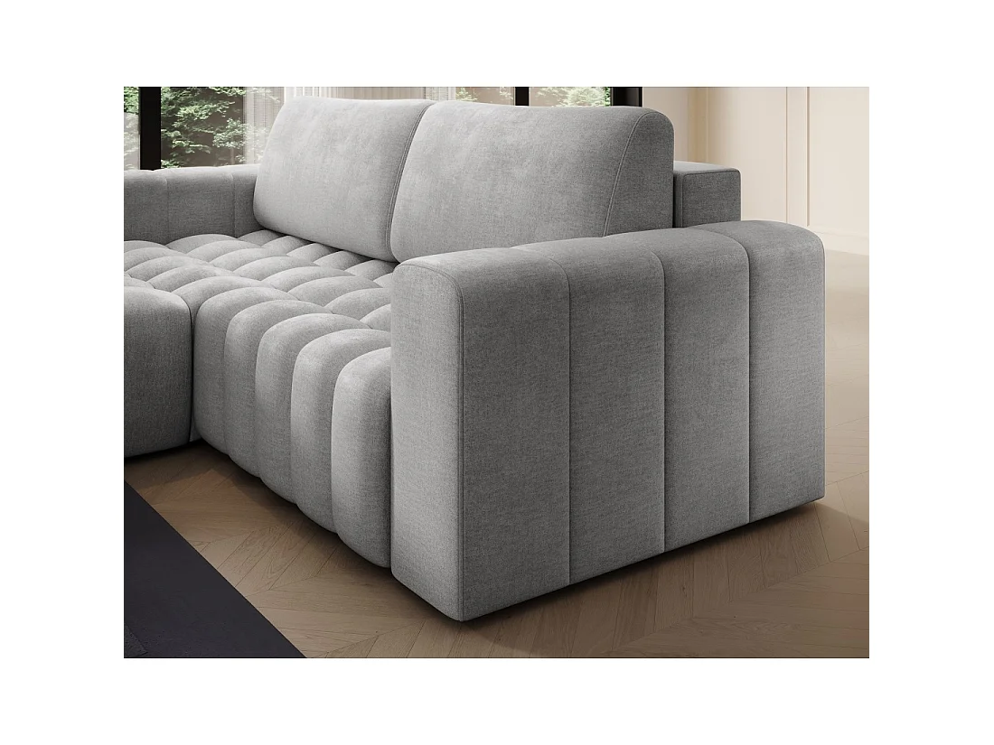 Canapé d'angle convertible DORY gris 250 cm avec coffre de rangement angle gauche