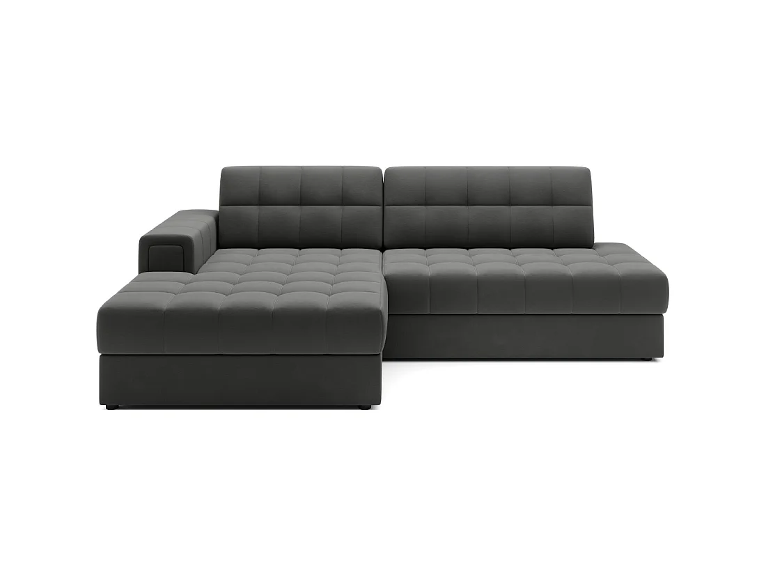 Canapé d'angle convertible CUBITO marron 240 cm avec coffre de rangement et couchage