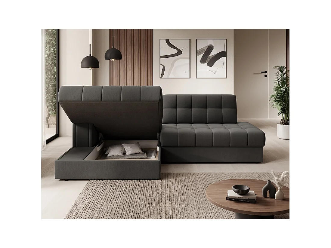 Canapé d'angle convertible CUBITO marron 240 cm avec coffre de rangement et couchage