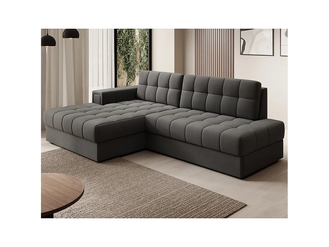 Canapé d'angle convertible CUBITO marron 240 cm avec coffre de rangement et couchage