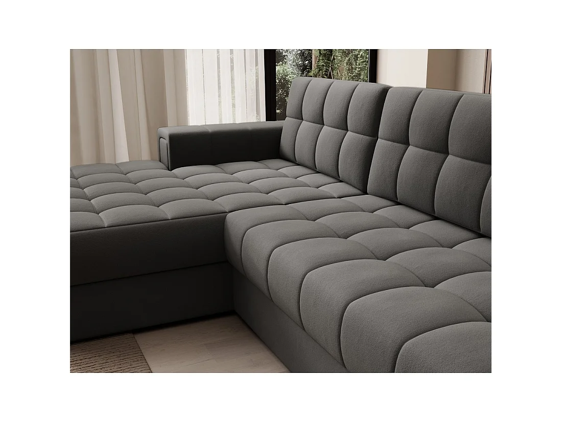 Canapé d'angle convertible CUBITO marron 240 cm avec coffre de rangement et couchage