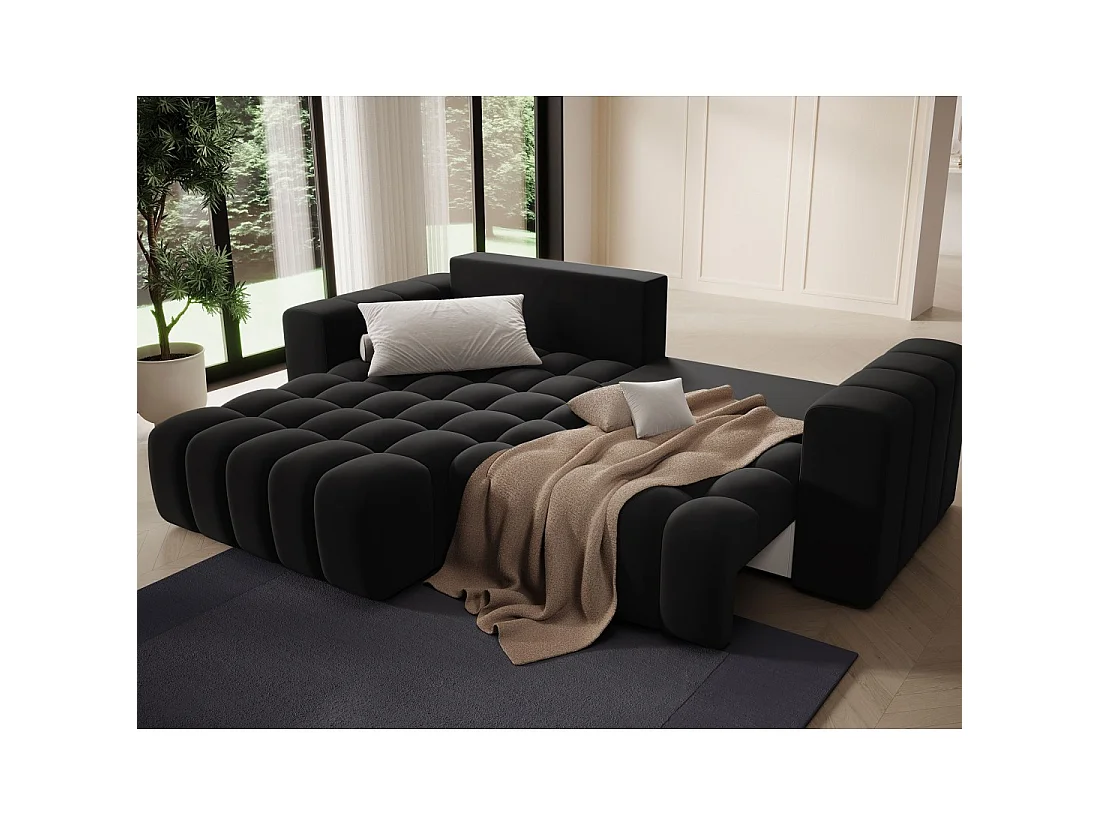 Canapé d'angle convertible DORY noir 250 cm avec coffre de rangement angle gauche