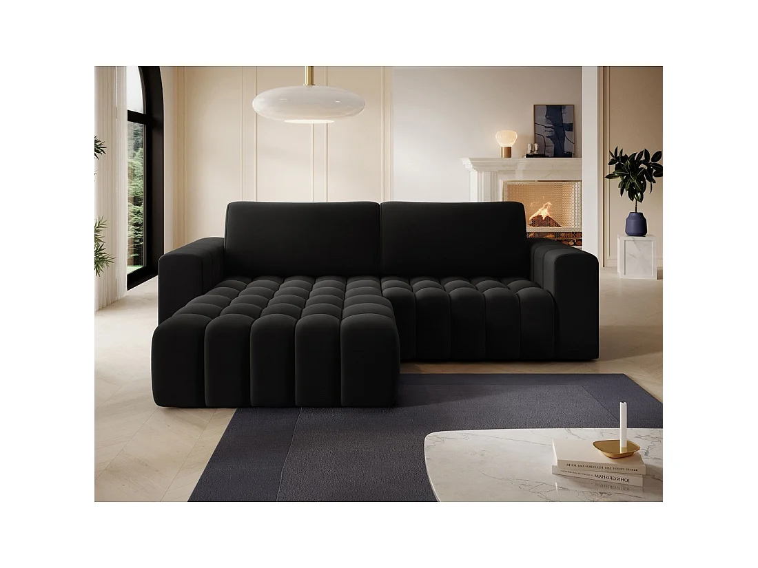 Canapé d'angle convertible DORY noir 250 cm avec coffre de rangement angle gauche