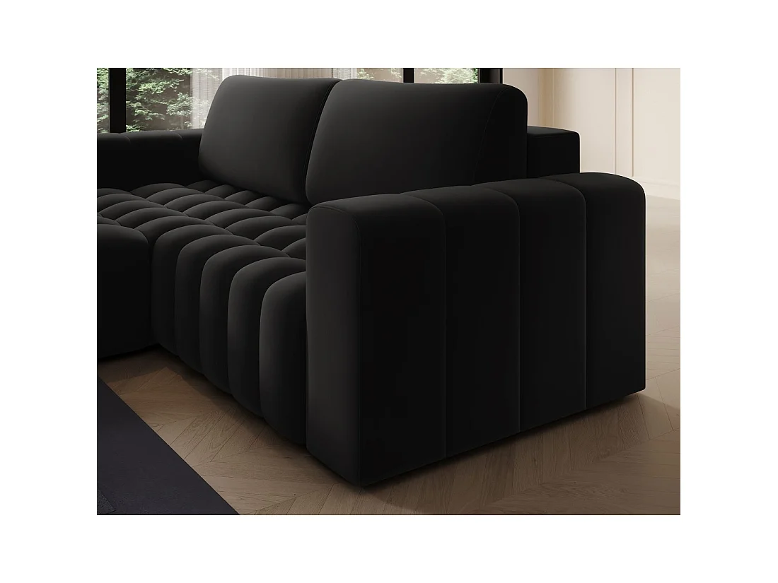 Canapé d'angle convertible DORY noir 250 cm avec coffre de rangement angle gauche