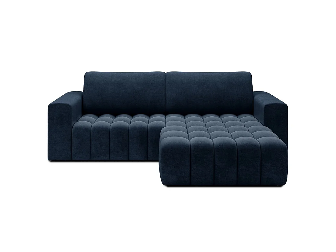 Canapé d'angle convertible DORY bleu foncé 250 cm avec coffre de rangement angle droit