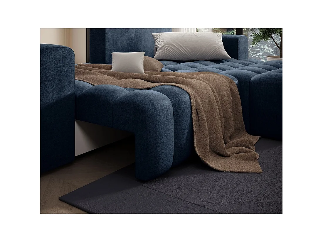 Canapé d'angle convertible DORY bleu foncé 250 cm avec coffre de rangement angle droit