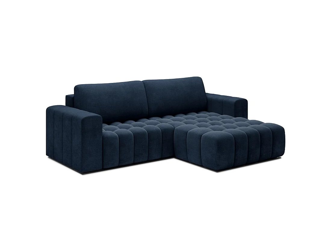 Canapé d'angle convertible DORY bleu foncé 250 cm avec coffre de rangement angle droit