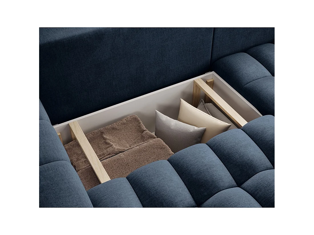 Canapé d'angle convertible DORY bleu foncé 250 cm avec coffre de rangement angle droit