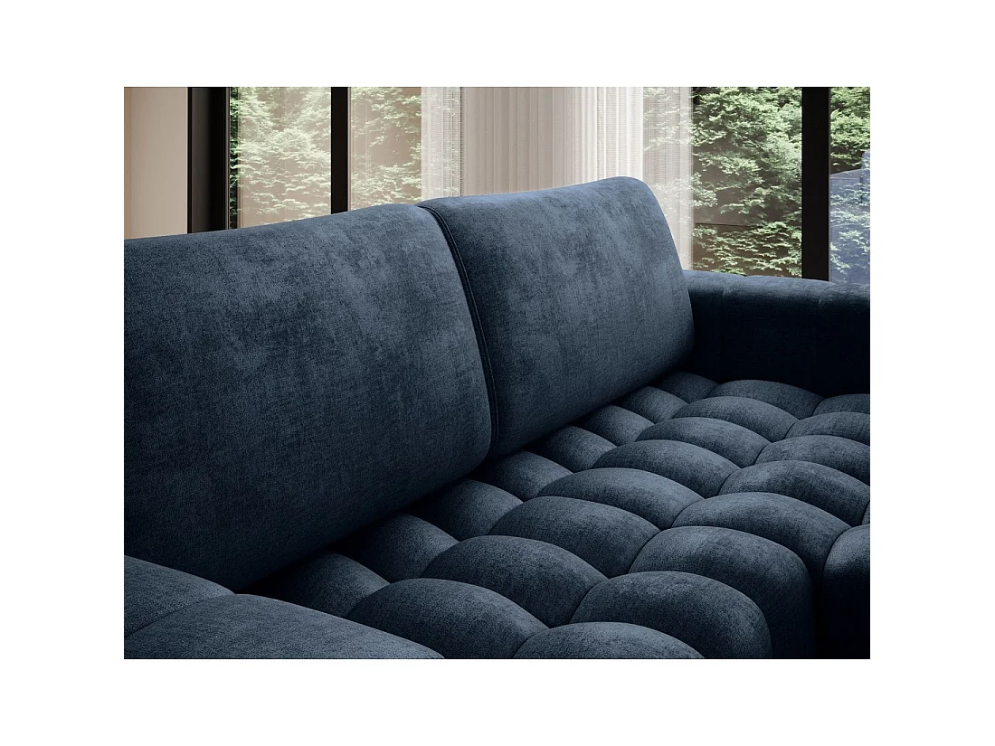 Canapé d'angle convertible DORY bleu foncé 250 cm avec coffre de rangement angle droit