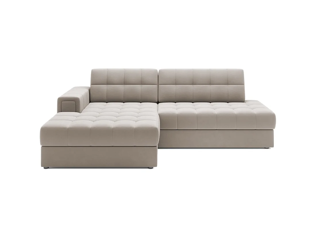 Canapé d'angle convertible CUBITO beige 240 cm avec coffre de rangement et couchage