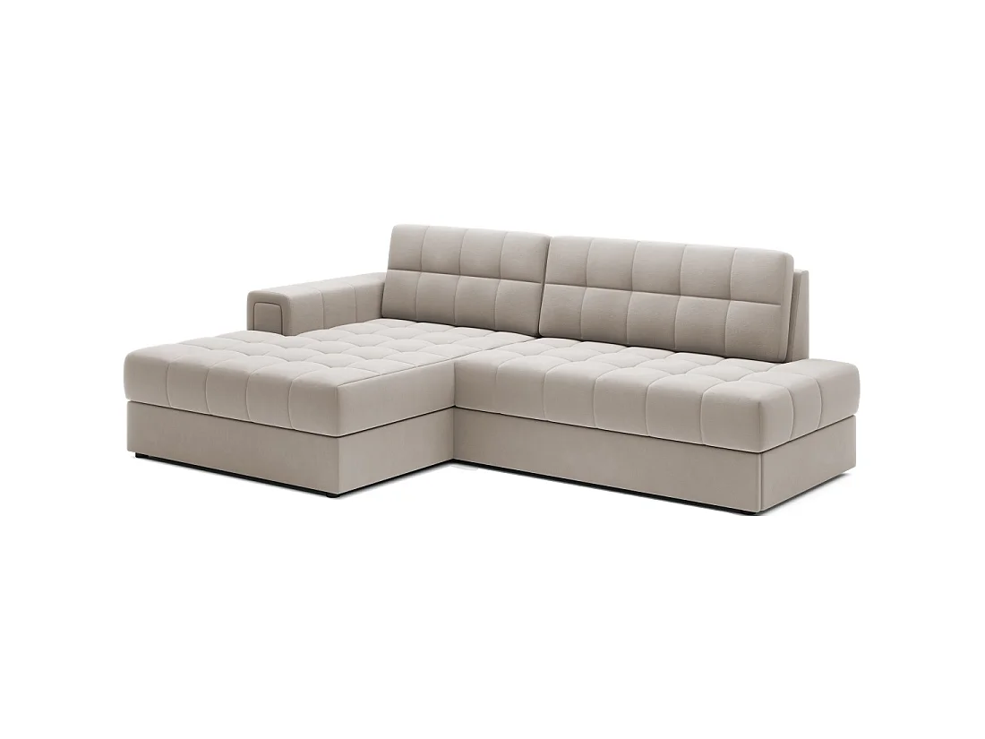 Canapé d'angle convertible CUBITO beige 240 cm avec coffre de rangement et couchage