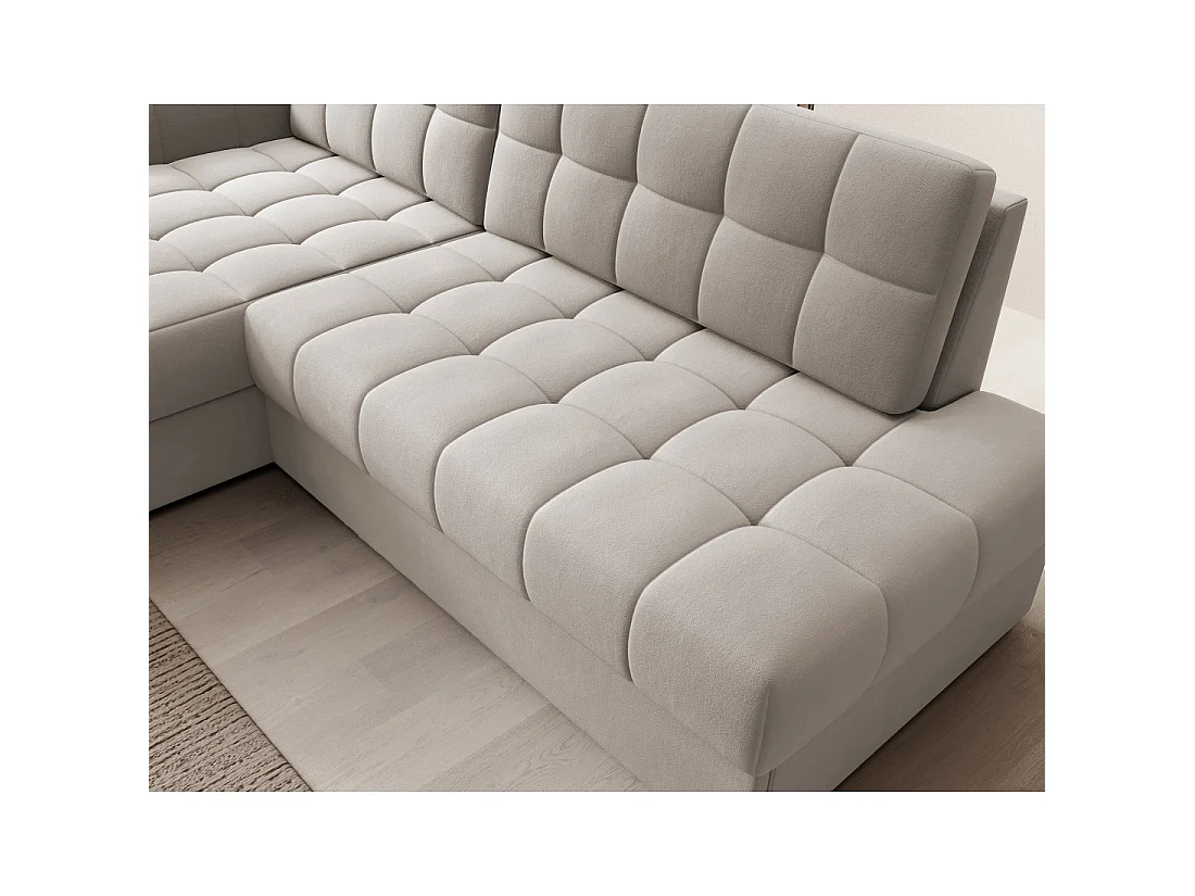 Canapé d'angle convertible CUBITO beige 240 cm avec coffre de rangement et couchage