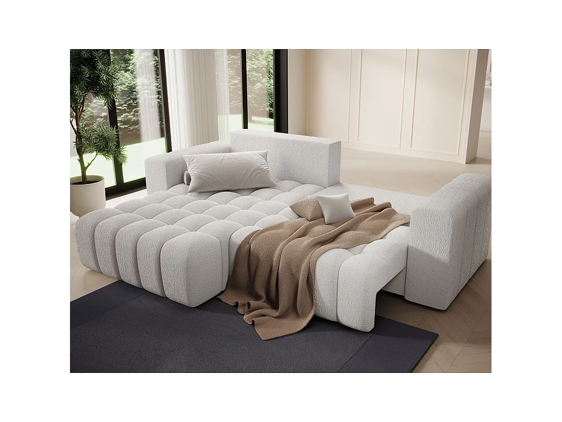 Canapé d'angle convertible DORY blanc 250 cm avec coffre de rangement angle droit