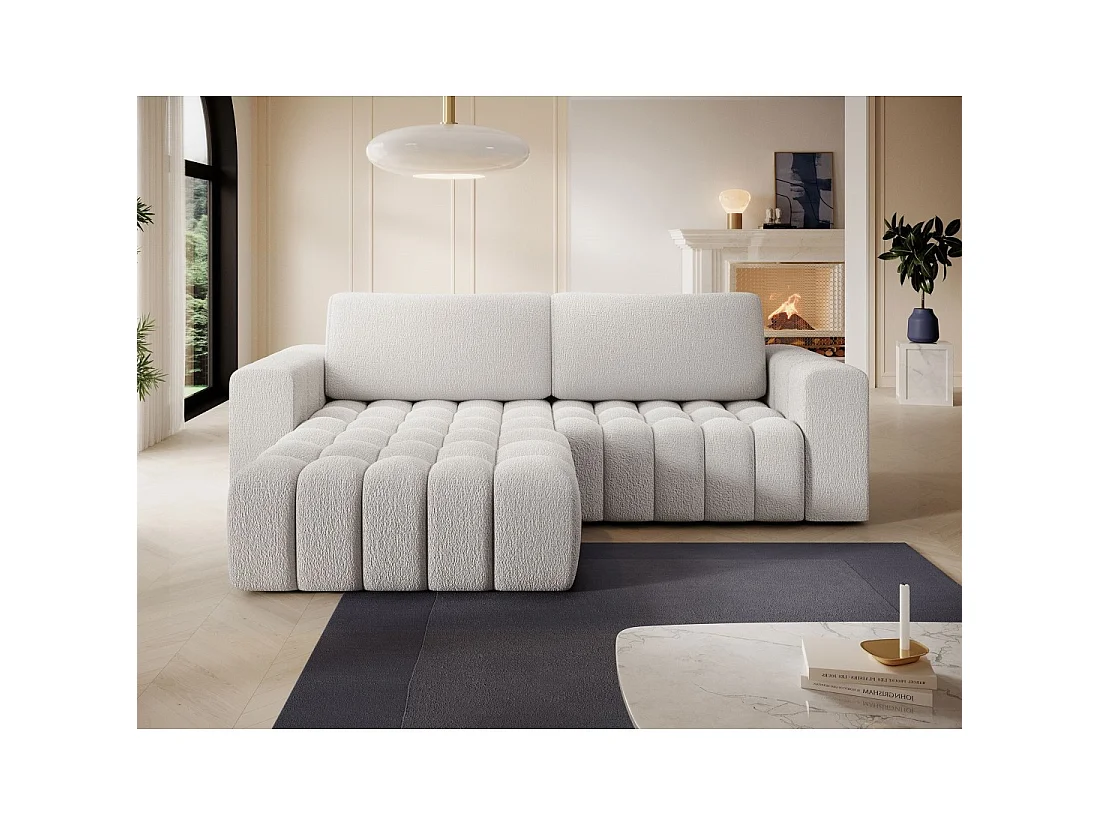 Canapé d'angle convertible DORY blanc 250 cm avec coffre de rangement angle droit
