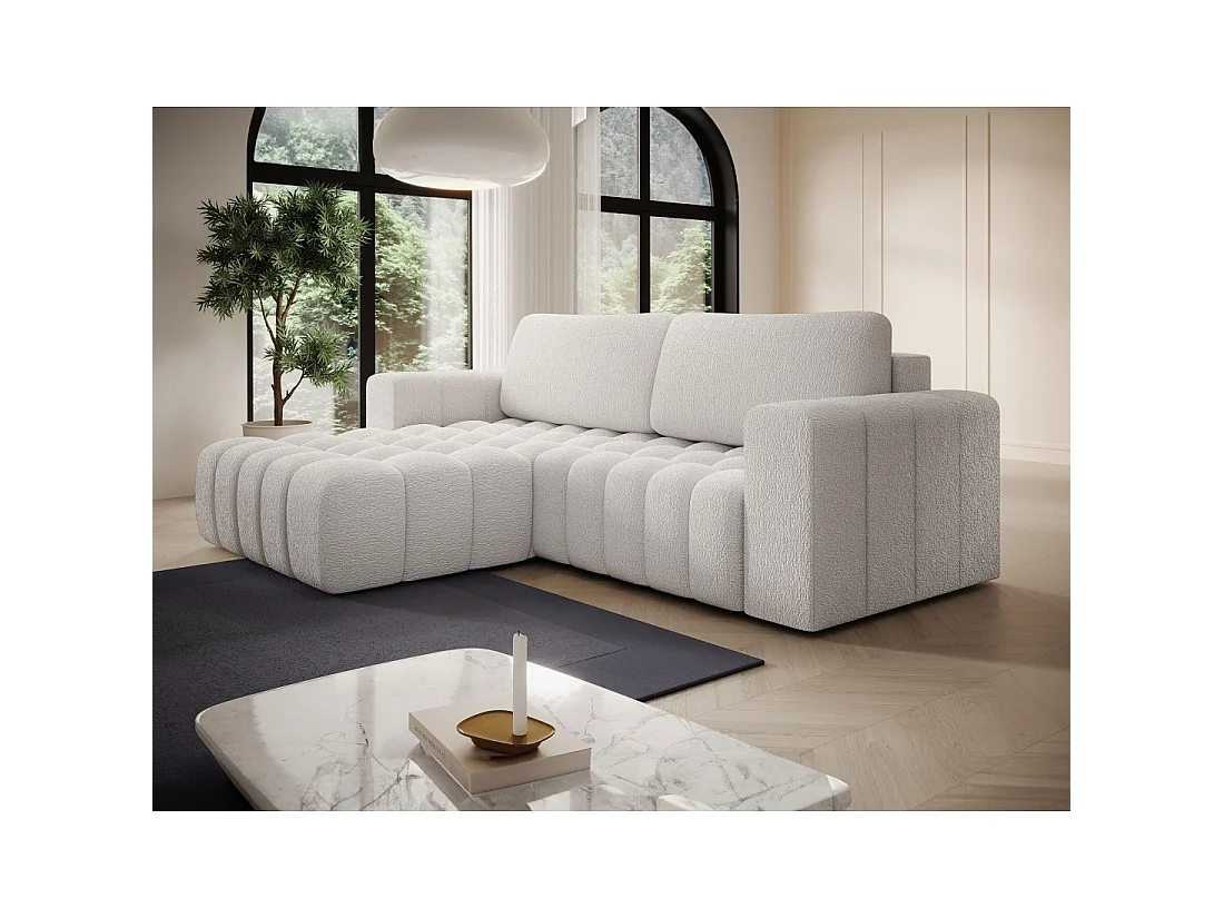 Canapé d'angle convertible DORY blanc 250 cm avec coffre de rangement angle droit