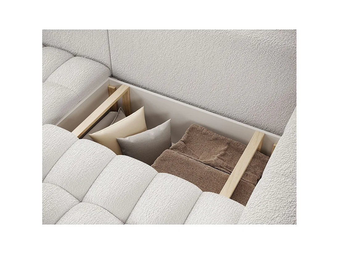 Canapé d'angle convertible DORY blanc 250 cm avec coffre de rangement angle droit