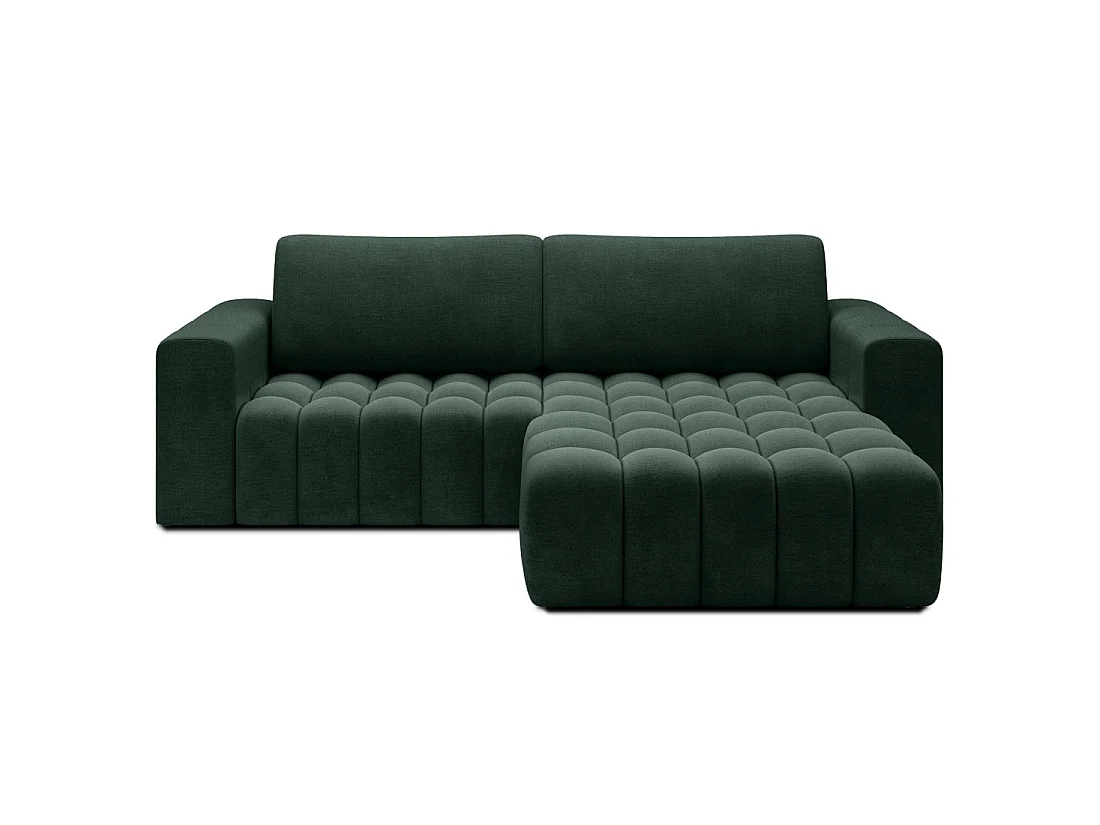 Canapé d'angle convertible DORY vert foncé 250 cm avec coffre de rangement angle droit
