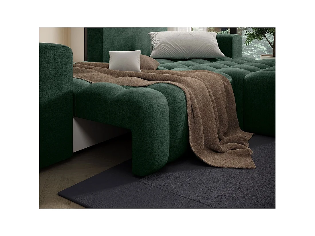 Canapé d'angle convertible DORY vert foncé 250 cm avec coffre de rangement angle droit