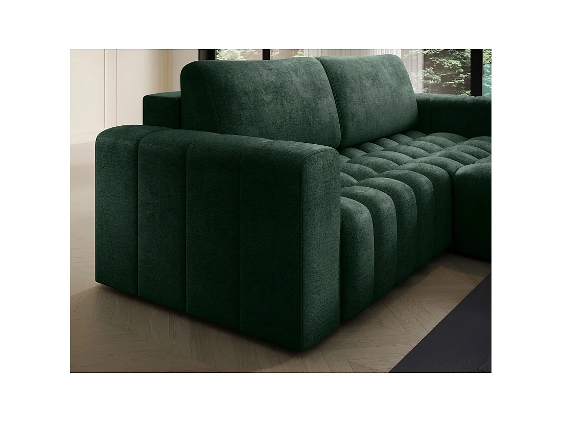 Canapé d'angle convertible DORY vert foncé 250 cm avec coffre de rangement angle droit