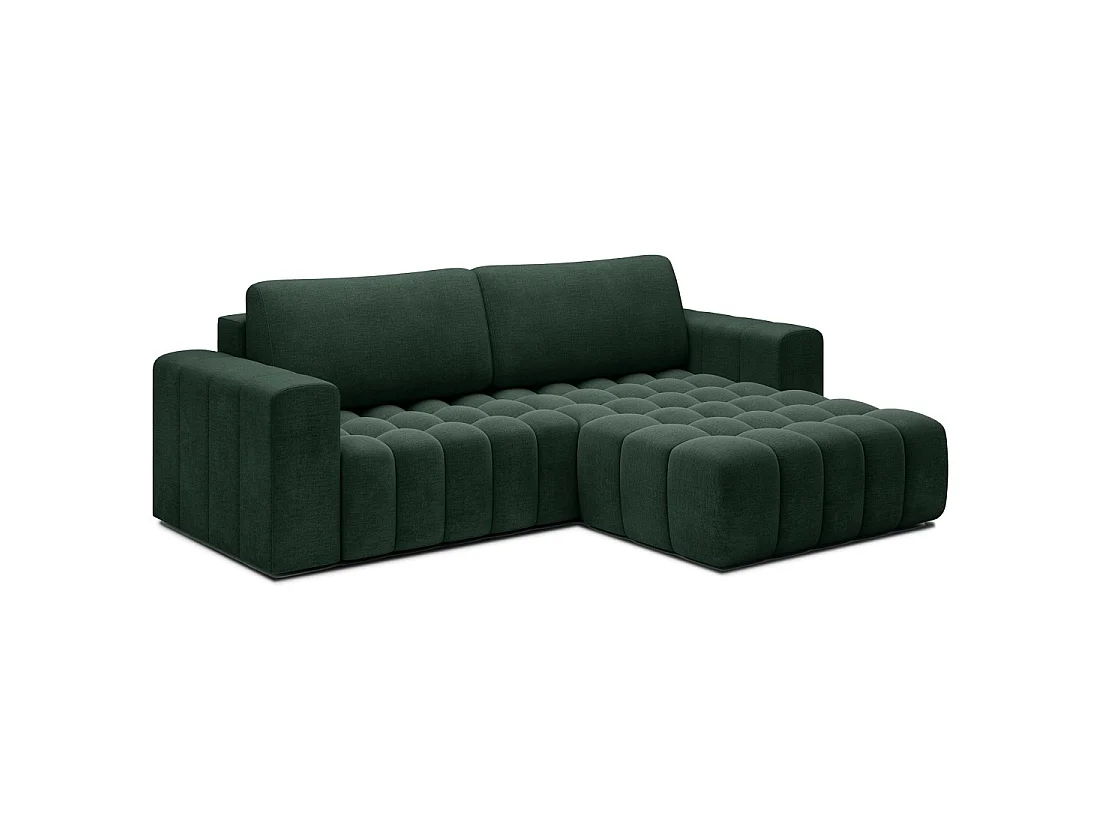 Canapé d'angle convertible DORY vert foncé 250 cm avec coffre de rangement angle droit