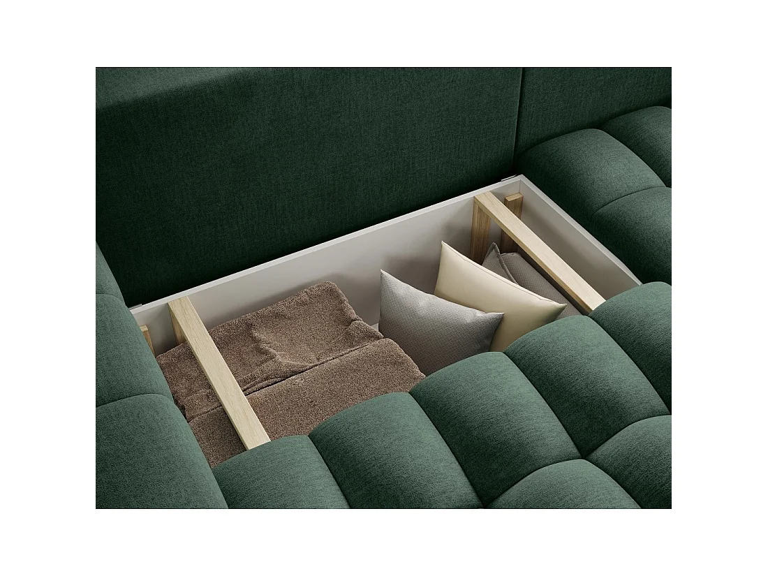 Canapé d'angle convertible DORY vert foncé 250 cm avec coffre de rangement angle droit