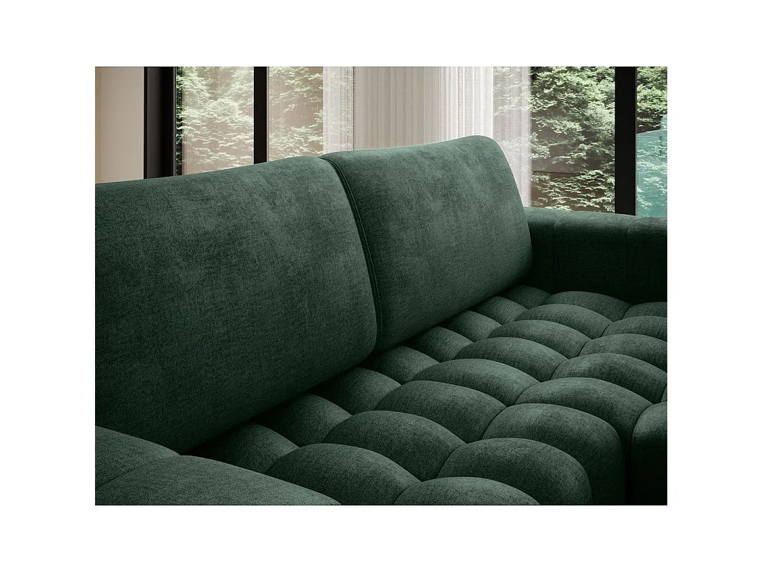 Canapé d'angle convertible DORY vert foncé 250 cm avec coffre de rangement angle droit