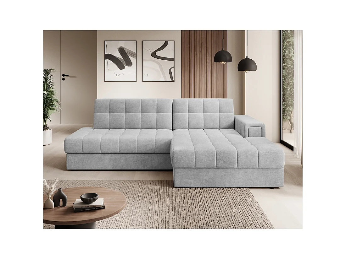Canapé d'angle convertible CUBITO gris 240 cm avec coffre et couchage