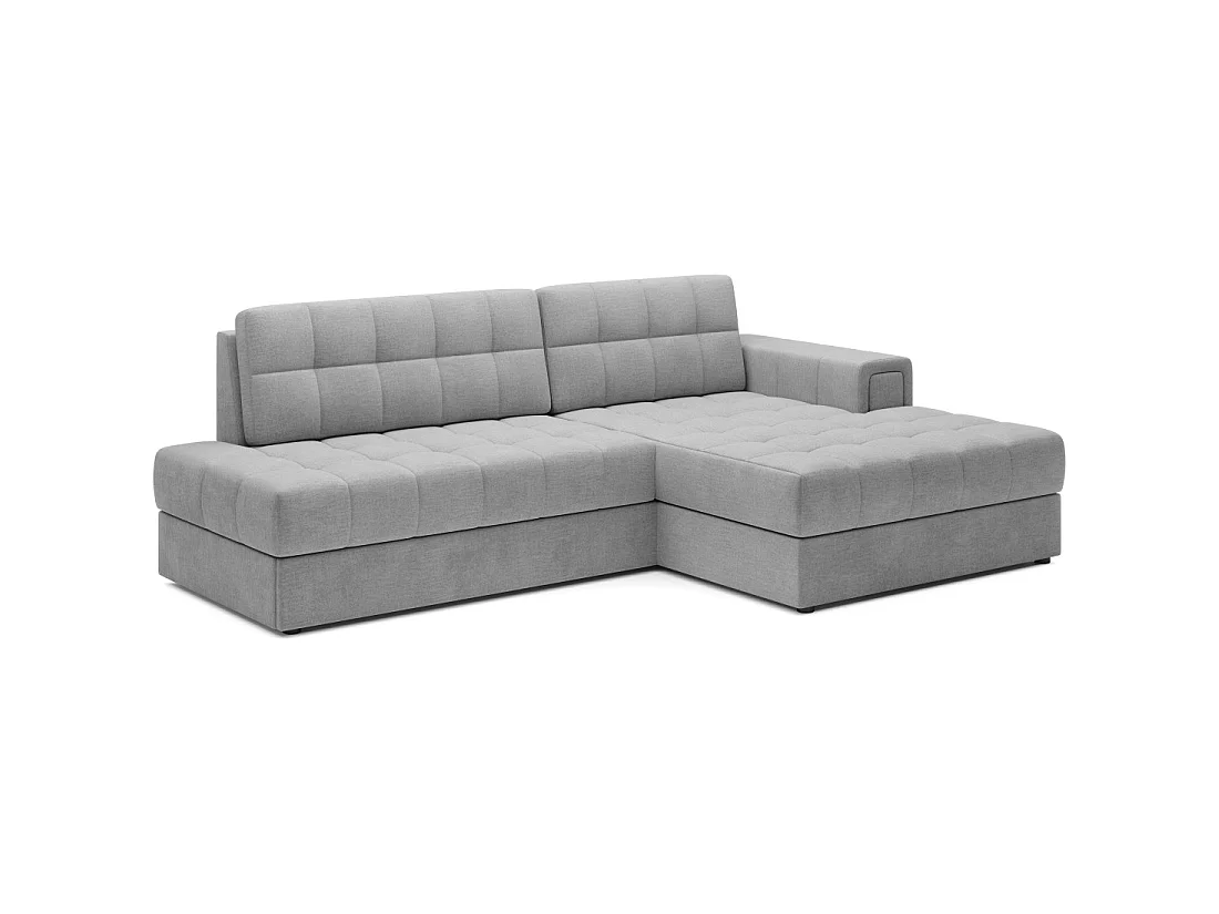Canapé d'angle convertible CUBITO gris 240 cm avec coffre et couchage