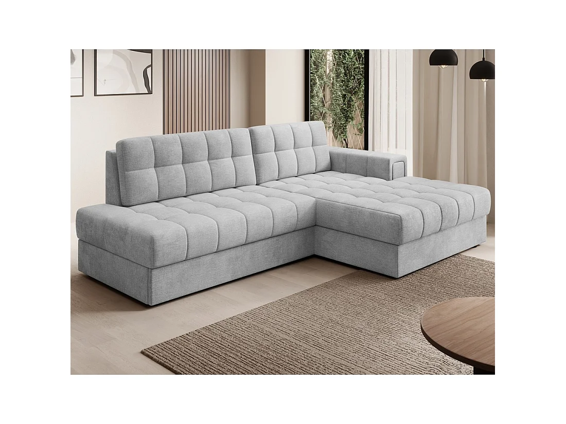 Canapé d'angle convertible CUBITO gris 240 cm avec coffre et couchage