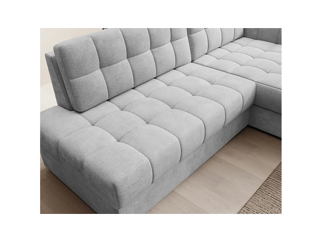 Canapé d'angle convertible CUBITO gris 240 cm avec coffre et couchage
