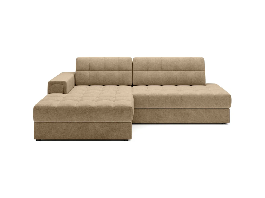 Canapé d'angle convertible CUBITO beige 240 cm avec coffre de rangement et couchage