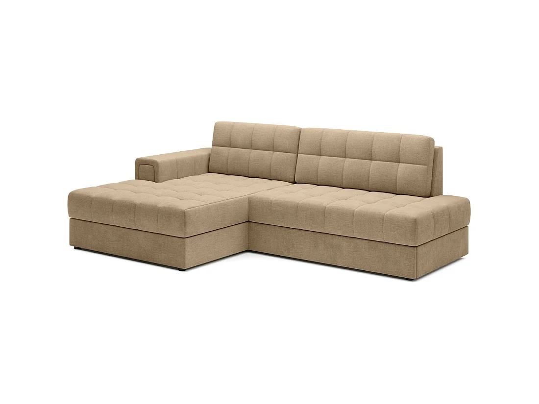 Canapé d'angle convertible CUBITO beige 240 cm avec coffre de rangement et couchage